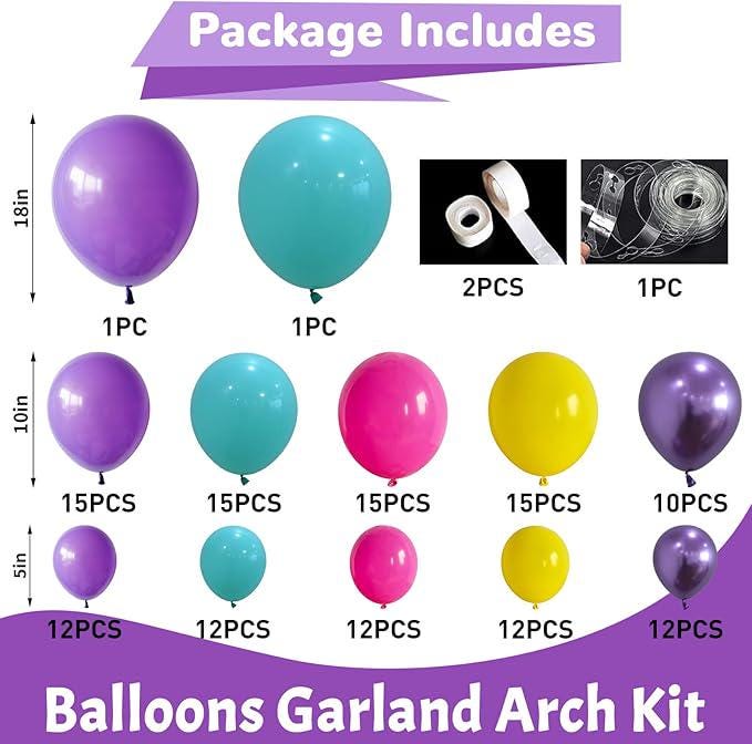 Colorful Balloon Garland Kit: Hot Pink, Teal, Purple, & Yellow