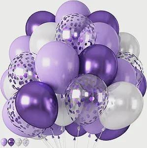 Purple Balloons 55PCS Lavender White Metallic Confetti Pearl for Birthday Baby Shower Wedding Party
