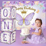 Purple Butterfly First Birthday Balloon Arch Kit with Backdrop for Girl Party