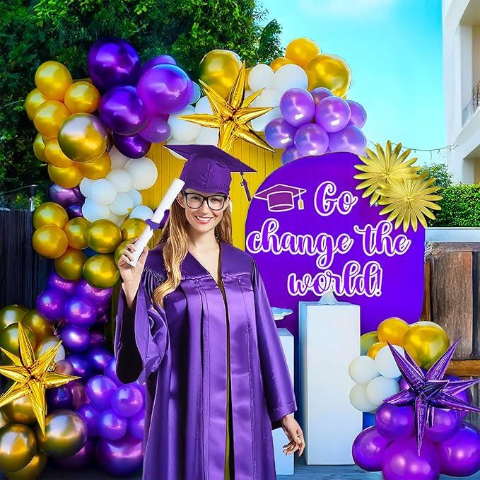 Royal Purple Gold Graduation Balloon Garland Kit with Star Diplomas for Class 2025 Party