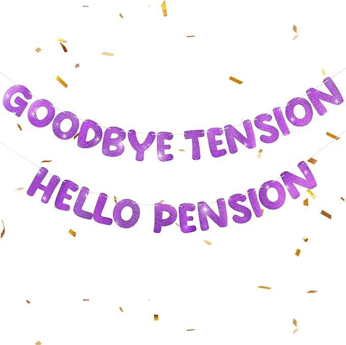 Purple Retirement Banner PreStrung Glitter Party Decorations for Women Men Office Home