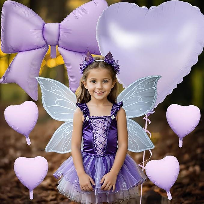 Lavender Heart & Bow Balloons: 10-Piece Foil Balloon Set