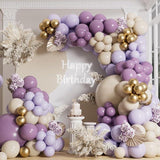 Purple Balloon Arch Kit: 155 Piece Macaron, White & Gold Garland
