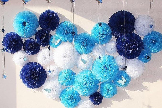 Purple White Lavender Paper Pom Poms 12PCS for Birthday Wedding Baby Shower Party Decorations