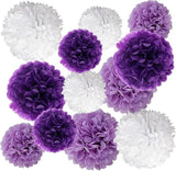 Purple White Lavender Paper Pom Poms 12PCS for Birthday Wedding Baby Shower Party Decorations