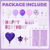 Purple Pink Birthday Decorations Balloons Banner Fringe Tassels Garland for Girls Women Party