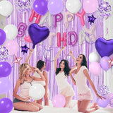 Purple Pink Birthday Decorations Balloons Banner Fringe Tassels Garland for Girls Women Party