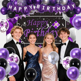 Black Purple Birthday Decorations Silver Balloons Banner Arch Swirls for Women Men Party