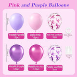 Pink Purple Balloons 61PCS 12 Inch Confetti Metallic with Ribbon for Wedding Birthday Party