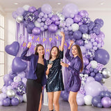 Purple Birthday Decorations Metallic Silver White Lavender Balloons Banner Fringe for Women