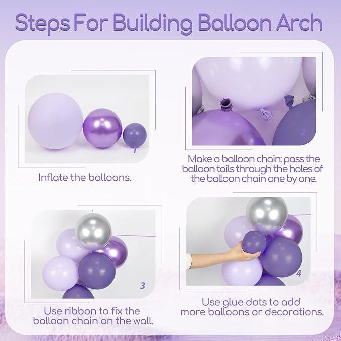 Purple Birthday Decorations Metallic Silver White Lavender Balloons Banner Fringe for Women