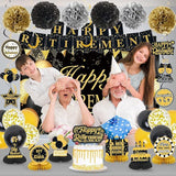 Retirement Party Decorations for Men and Women Black Gold Banner Balloons Set