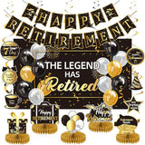 Happy Retirement Party Decorations for Men Women Black Gold Banner Backdrop Swirls