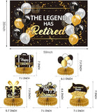Happy Retirement Party Decorations for Men Women Black Gold Banner Backdrop Swirls