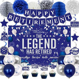 Retirement Party Decorations Blue Silver for Men Women Banner Backdrop Balloons Set