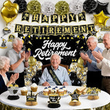 Retirement Party Decorations Black Gold Banner Backdrop Balloons Swirls Centerpiece Set