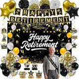 Retirement Party Decorations Black Gold Banner Backdrop Balloons Swirls Centerpiece Set
