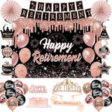 Retirement Party Decorations for Women 52Pcs Rose Gold Black Banner Backdrop Balloons Set