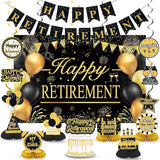 Retirement Party Decorations for Men Women Black Gold Banner Backdrop Swirl Set