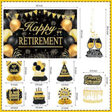 Retirement Party Decorations for Men Women Black Gold Banner Backdrop Swirl Set