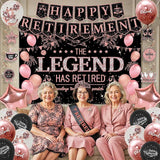 Retirement Party Decorations for Women Black Pink Banner Backdrop Balloons Swirl Set