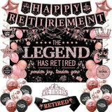 Retirement Party Decorations for Women Black Pink Banner Backdrop Balloons Swirl Set