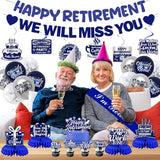 Retirement Party Decorations for Men Women Blue Silver Banner Balloons Swirl Set