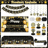 Retirement Party Decorations for Men Women 109Pcs Black Gold Banner Balloons Swirl Set