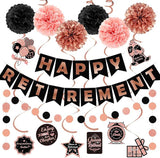 Retirement Party Decorations for Women Black Rose Gold Banner Swirl Garland Pompoms Set