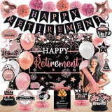 Retirement Party Decorations for Women Rose Gold Banner Backdrop Swirls Centerpiece Set