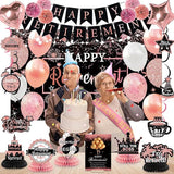 Retirement Party Decorations for Women Rose Gold Banner Backdrop Swirls Centerpiece Set