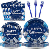 96Pcs Retirement Party Plates Napkins Blue Silver Tableware Set for Men Women