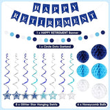 Happy Retirement Party Decorations for Men Women Blue Silver Banner Swirls Garland Set