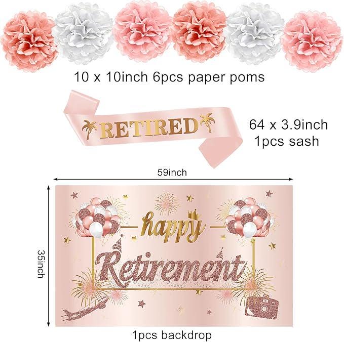 20Pcs Retirement Party Decorations for Women Pink Rose Gold Banner Balloons Centerpiece Set
