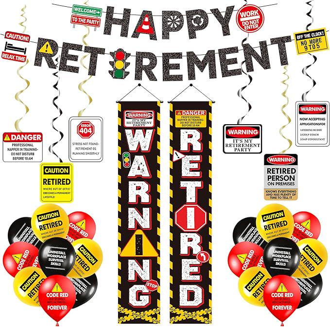 Retirement Party Decorations for Men Women Banner Swirls Door Sign Legend Retired Set