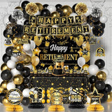 Retirement Party Decorations for Men Women Black Gold Banner Backdrop Balloons Centerpiece Set