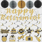 Happy Retirement Party Decorations Set Black Gold Banner Swirls Honeycomb Balls