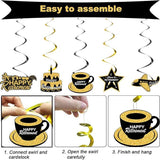 Happy Retirement Party Decorations Set Black Gold Banner Swirls Honeycomb Balls