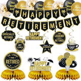 25Pcs Retirement Party Decorations for Men Women Black Gold Banner Balloons Centerpiece Set