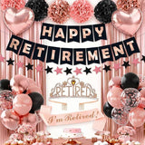 Retirement Party Decorations 44Pcs Rose Gold Banner Sash Crown Balloons Pompoms Set