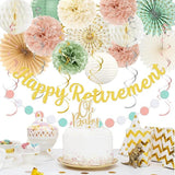 Retirement Party Decorations for Women Sage Green Blush Pink Happy Retirement Banner Lanterns