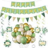 Sage Green Retirement Party Decoration Set: Banner, Balloons & Swirls