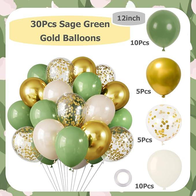 Sage Green Retirement Party Decoration Set: Banner, Balloons & Swirls
