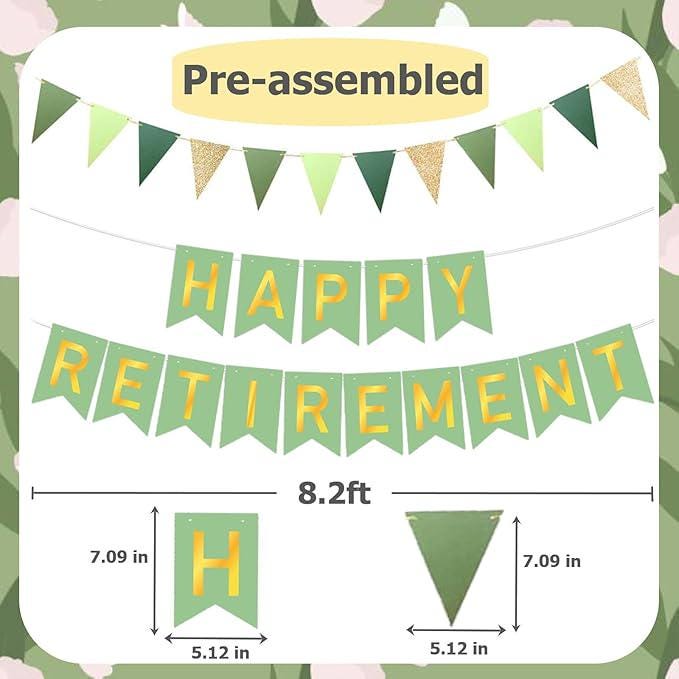 Sage Green Retirement Party Decoration Set: Banner, Balloons & Swirls