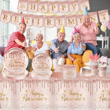 142pcs Rose Gold Retirement Party Decorations Plates Napkins Cups Banner Cutlery