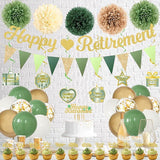 Retirement Party Decorations for Men and Women Green Happy Retirement Banner Balloons Pompoms