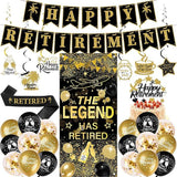 Happy Retirement Party Decorations 33pcs Gold Black Banners Balloons Cake Toppers Sash Confetti