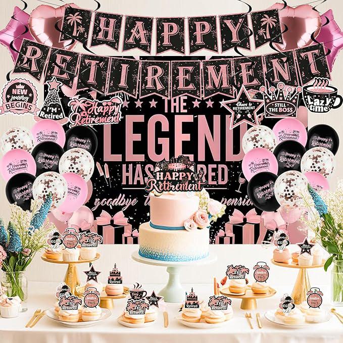 Rose Gold Retirement Party Decorations Kit for Women Banner Sash Crown
