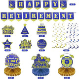 16Pcs Blue Gold Retirement Party Decorations Kit Banner Swirls Table Decor
