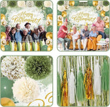 Sage Green Retirement Party Decorations Banner Balloons Foil Curtains Pom Poms